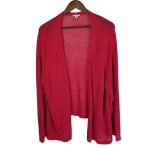 J. Jill Womens 2X Raspberry Pink Linen Blend Open Front Lightweight Cardigan